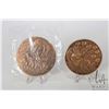 Image 1 : Two bronze medallions including Leonardo DaVinci 1952, 3 1/4" and US Mint 1986 Calendar