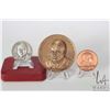 Image 1 : Three Winston Churchill medallions including bronze 2 3/4". boxed white medal and copper