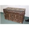 Image 1 : Antique primitive metal clad steamer trunk 25" H X 40" W X 18" D