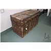 Image 3 : Antique primitive metal clad steamer trunk 25" H X 40" W X 18" D