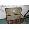 Image 4 : Antique primitive metal clad steamer trunk 25" H X 40" W X 18" D