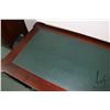 Image 3 : Modern, antique style three drawer writing desk with three drawers and leather top, 29" H X 50" W X 