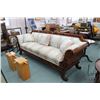Image 1 : Antique mahogany framed Regency sofa, refinished and re-upholstered. Includes three matching throw p