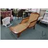 Image 1 : Modern wood framed cane upholstered chaise, purportedly bought at DD. DomeDeco, 73" in length