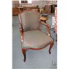 Image 1 : Semi contemporary open arm parlour chair with upholstered seat, back and elbow pads, on cabriole sup