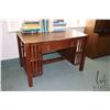 Image 1 : Antique quarter cut oak, Mission style single drawer desk with book storage on each side, 30" H X 44