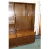 Image 1 : Midcentury one piece wall unit with open shelf top, two doors and single drawer, 75" H X 36" W X 18"