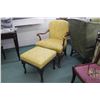 Image 1 : Vintage open arm parlour chair with cabriole supports plus a foot stool with upholstery that matches