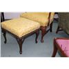 Image 2 : Vintage open arm parlour chair with cabriole supports plus a foot stool with upholstery that matches