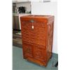 Image 1 : Vintage Chinese carved silver ware chest with two door cabinet, seven drawers and flip up top, note: