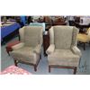 Image 1 : Pair of semi contemporary green upholstered wing back chairs