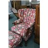 Image 2 : Semi contemporary channel back parlour chair with chintz upholstery, ball and claw feet with matchin