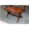 Image 1 : Mid 20th century walnut coffee table with lyre supports and brass capped feet, 17"H X 36" X 18"