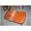 Image 2 : Mid 20th century walnut coffee table with lyre supports and brass capped feet, 17"H X 36" X 18"
