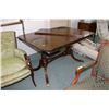 Image 1 : Regency style dining table, 36" X 50" plus 14" insert leaf on brass capped supports