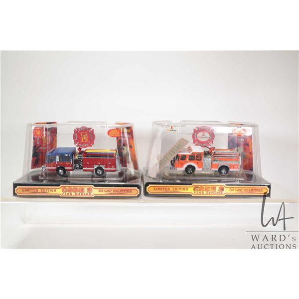 Two 1:64 scale Limited Edition Code 3 Fire Engines including Gary Ind. Fire Dept. and Baltimore Mary