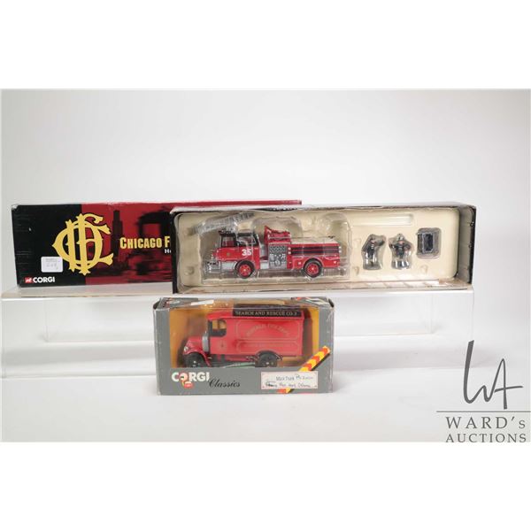 Two boxed Corgi fire department vehicles including "Buffalo Fire Department Search and Rescue Co. 3"
