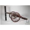 Image 1 : Large scale metal cannon on wooden cart with 11" wheels includes priming rods, powder bucket. scoop 