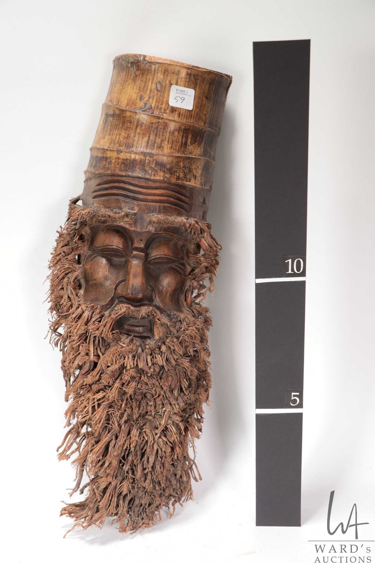 Chinese hand carved bamboo root mask marked