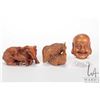 Image 1 : Three Japanese boxwood netsukes including artist signed fighting cocks, smiling Buddha and ram with 