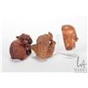 Image 2 : Three Japanese boxwood netsukes including artist signed fighting cocks, smiling Buddha and ram with 