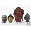 Image 1 : Four collectible Tibetan Buddha heads including soapstone, bronze and carved wood, 3 1/2" - 7"