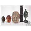 Image 2 : Four Tibetan Buddha heads including two wood and two metal, 4"- 7 1/2"