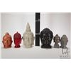 Image 2 : Six Tibetan Buddha heads including ceramic, resin, clay etc. 5 1/2"-10"