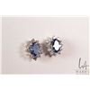 Image 2 : Pair of 14kt white gold, diamond and tanzanite gemstone earrings. Set with 2.00cts of oval cut natur