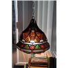 Image 8 : Artisan made glass ceiling fixture with multiple decorative leaded panels, from the estate of Hank a