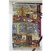 Image 1 : Hand woven Egyptian wool tapestry with pictorial scene featuring birds and buildings, 30" X 67"