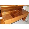 Image 8 : Mid century modern modular teak wall unit with multiple shelves and cupboards, overall dimensions 79