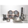 Image 2 : Selection of pewter, small wall rack and two hand hammered aluminum bowls