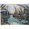 Image 2 : Mid century original watercolour/ gouache painting of a harbour scene, signed by artist (?) and date
