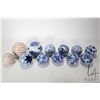 Image 1 : Ten blue and white Chinoiserie glazed porcelain balls and two glazed pottery