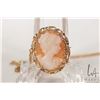 Image 2 : Pair of 14kt yellow gold and carved cameo earrings with matching brooch marked 14kt on a 14kt yellow
