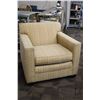Image 2 : Pair of matching cotton upholstered arm chairs made for Kravik Furniture Inc., New York