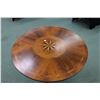 Image 2 : Modern center pedestal tilt top table with inlaid center panel and banding. 31" high, 35" Diameter