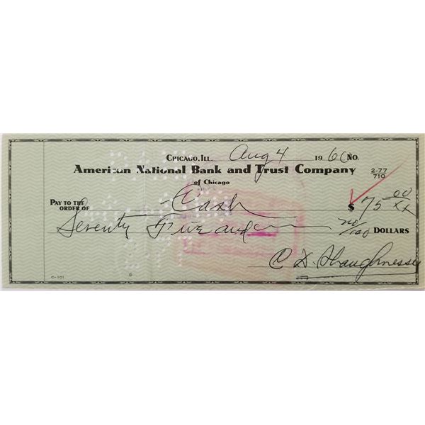 Football Coach Clark Shaughnessy signed check