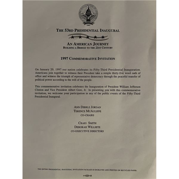 1997 Commemorative Inaugural Invitation