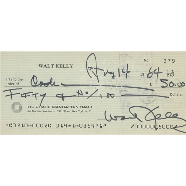 Cartoonist Walt Kelly signed check