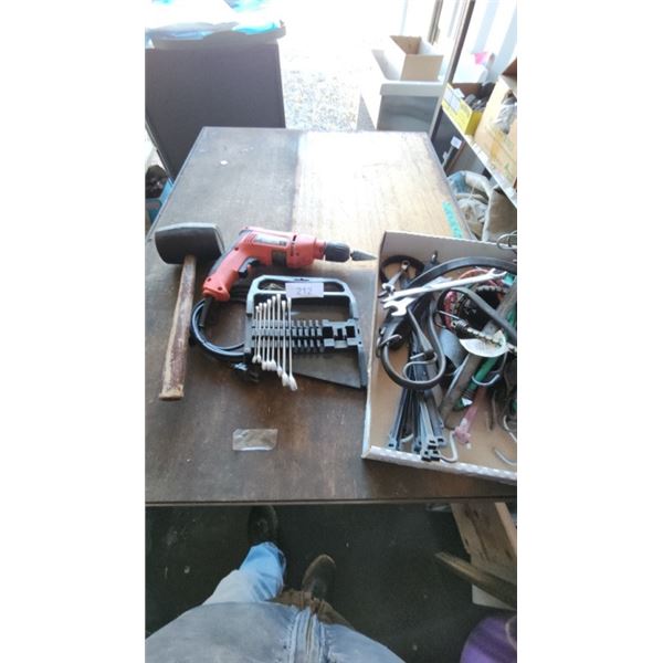 Drill, Rubber Mallet, Wrenches, Zap Straps,