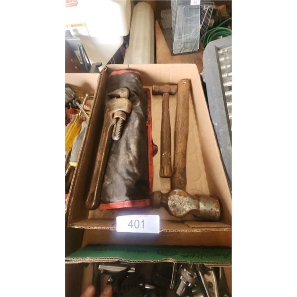 ball peen hammer, monkey wrench. etc