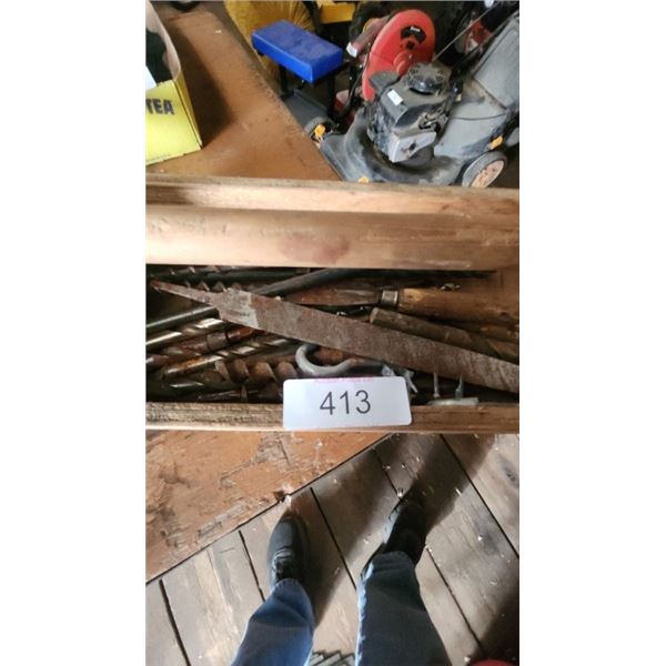 box of files, drill bits, etc