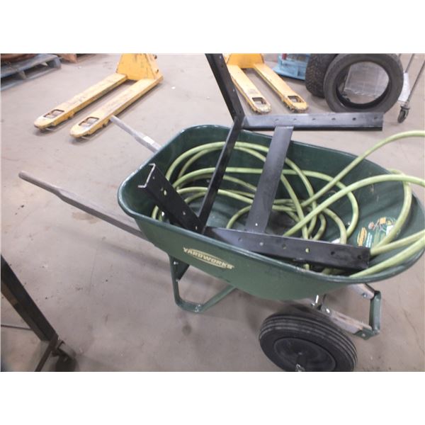 Wheel Barrow w/ Garden Hose & Wall shelf Bracket