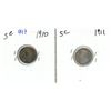 Image 1 : 2x 1910-1911 Canadian silver 5 cent coins