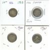 Image 1 : 4x Canadian silver 10 cent coins - 1913, 1916, 1920-21