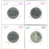Image 1 : 4x Canadian silver 25 cent coins - 1954, 1956, 1958 & 1963