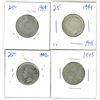 Image 1 : 4x Canadian silver 25 cent coins - 1939, 1941-42 & 1945