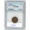 Image 1 : 1944C NNC Graded, NFLD Canadian 1 cent coin - MS-62BR